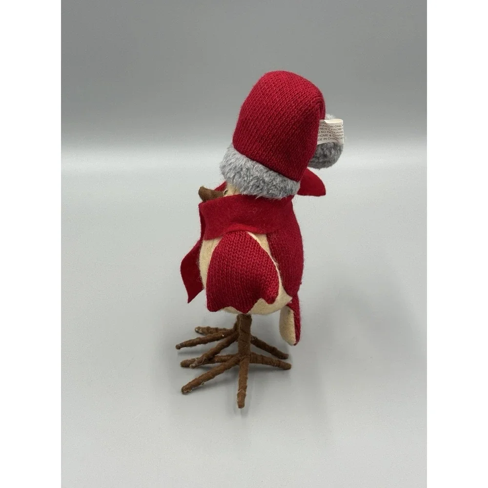 Holiday Bird In Christmas Santa Hat Cap Scarf 7 Inch Figurine Standing